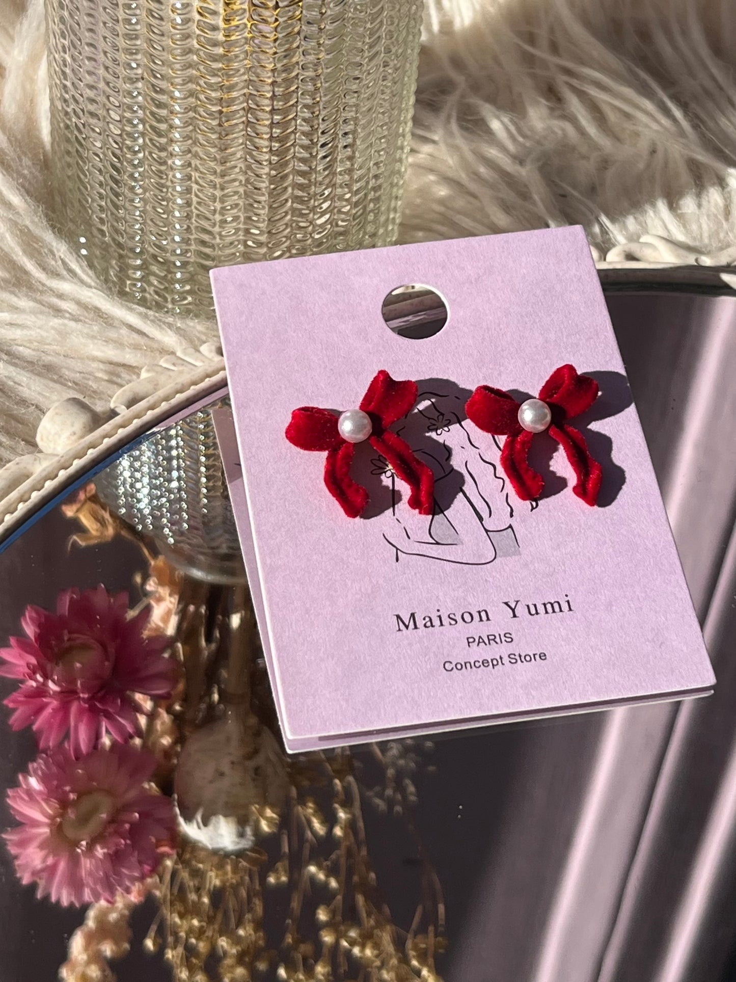 Red velvet bow earrings
