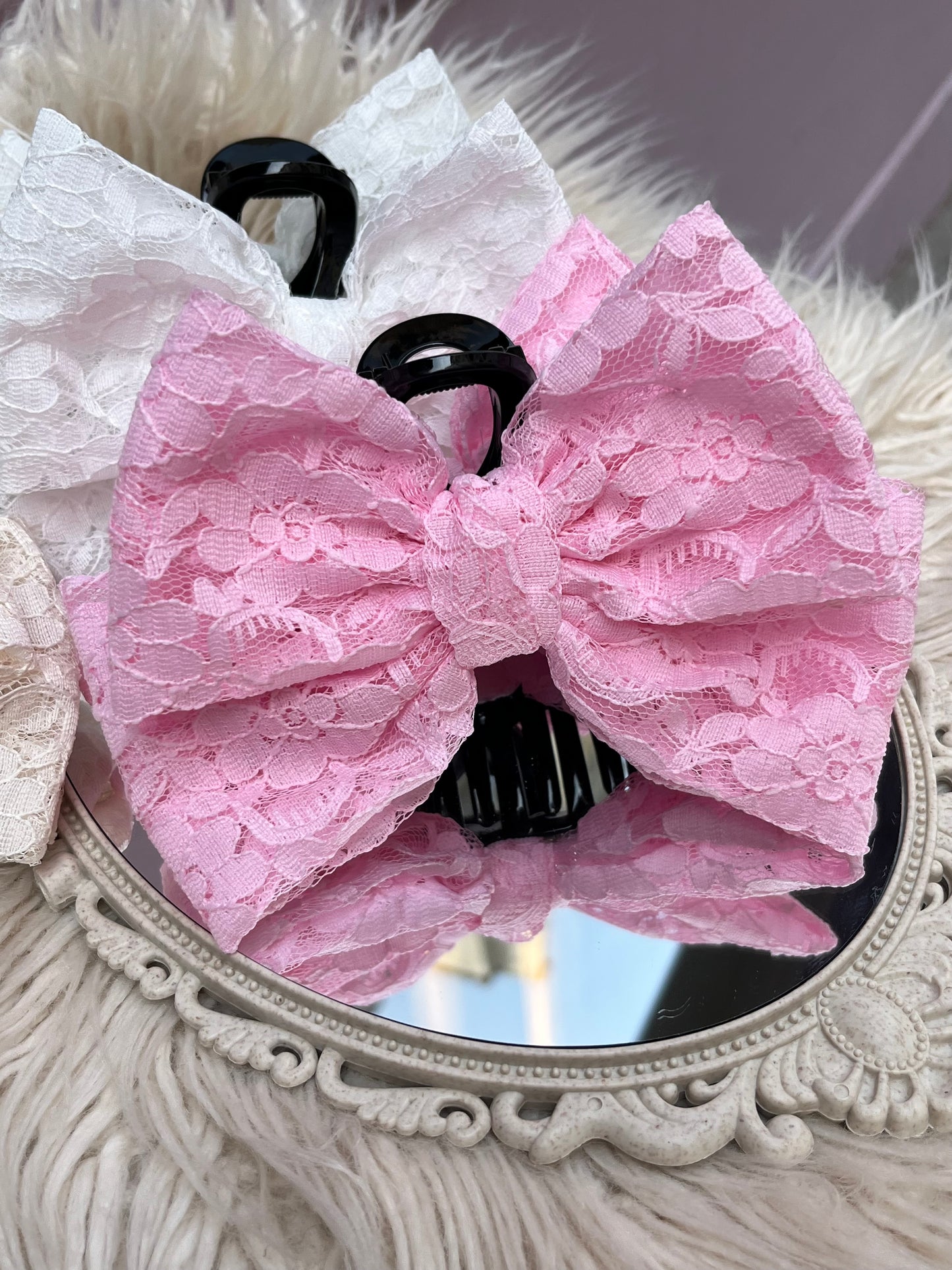 Pink lace hair clip