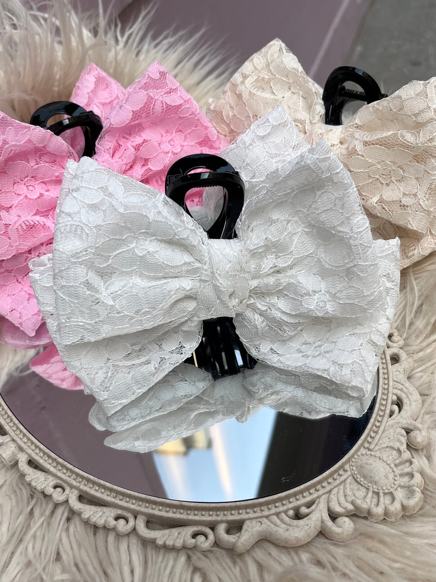 Pink lace hair clip