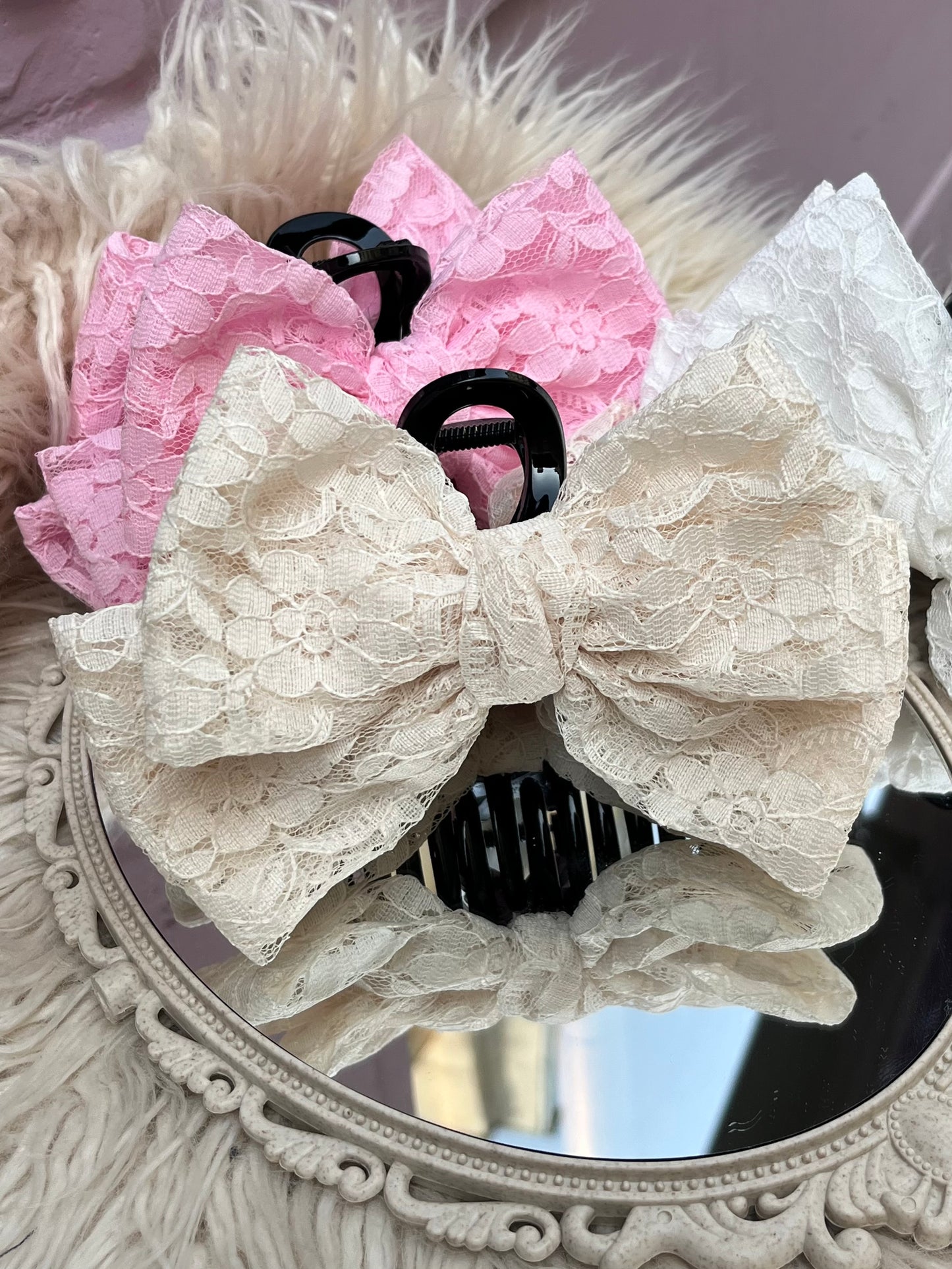 Pink lace hair clip