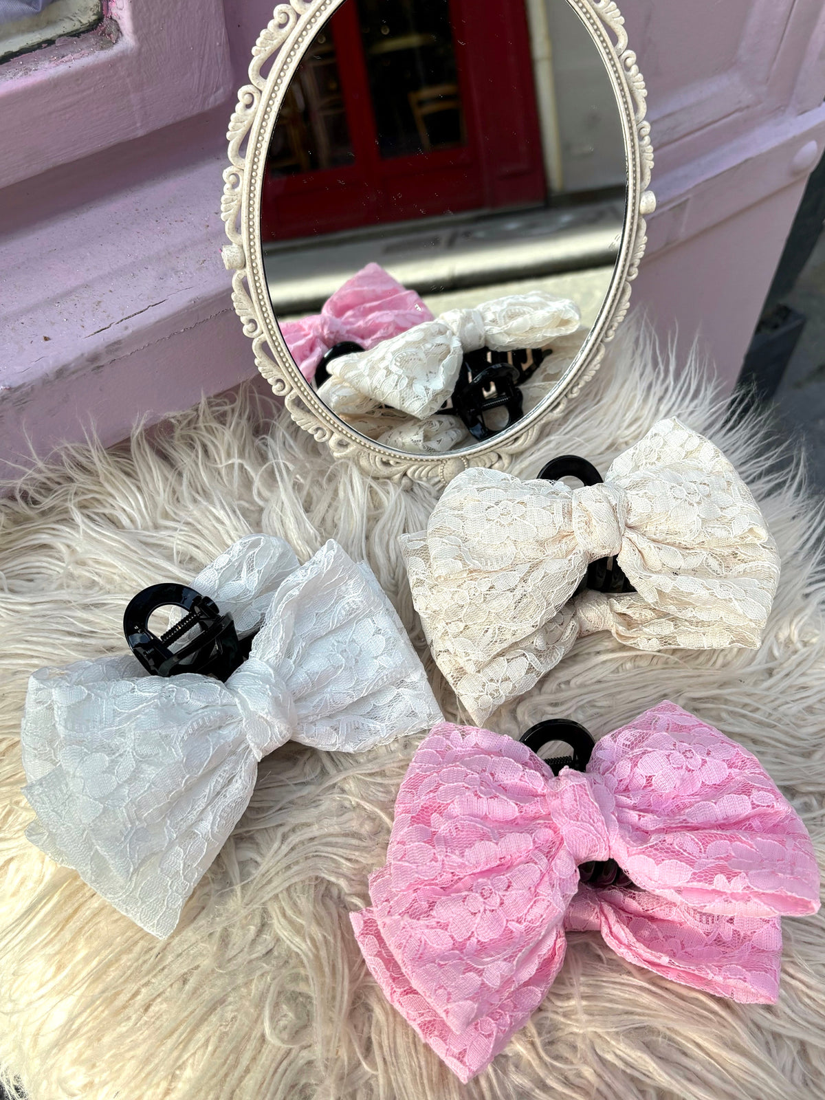 Pink lace hair clip